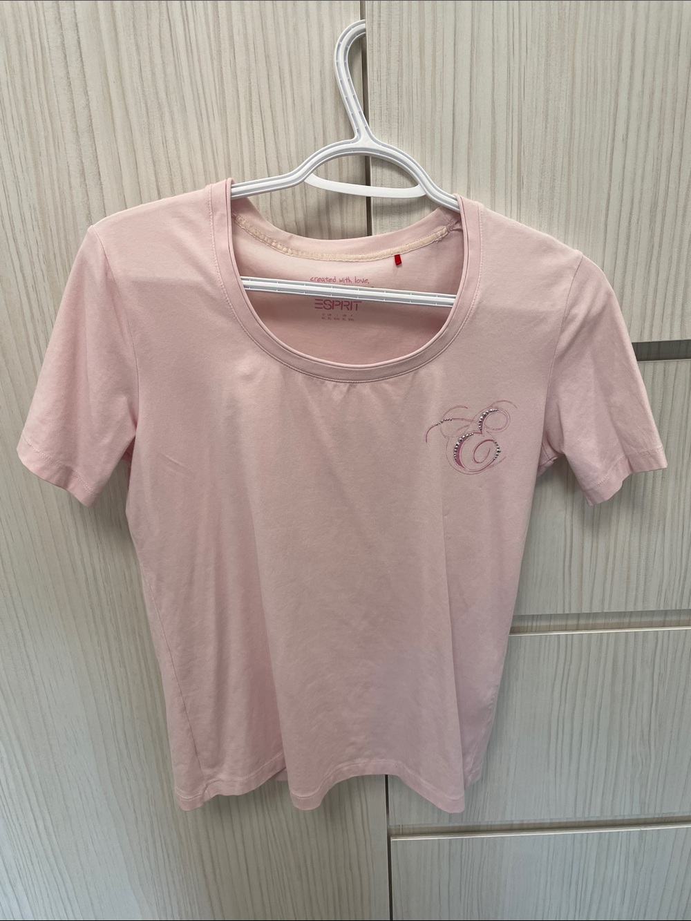 Esprit Light Pink Short Sleeve Scoop Neck Tee with Embroidered E